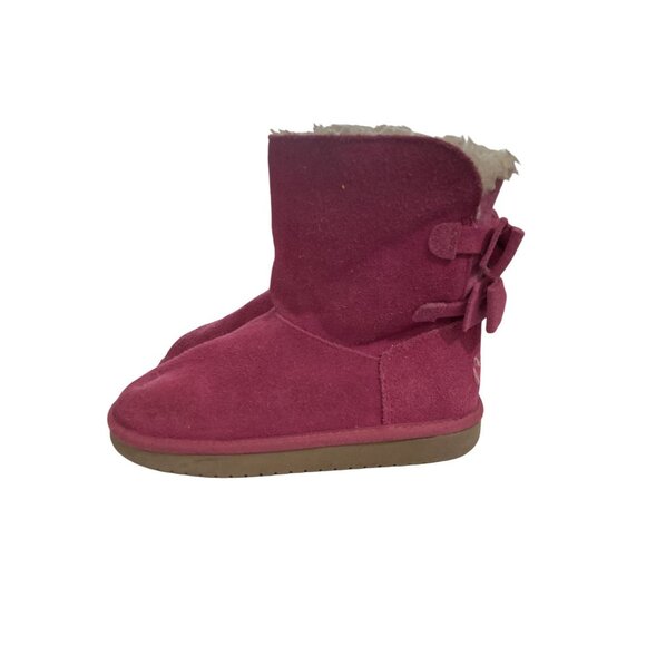 Koolaburra by UGG big Girls Size 3 Pink Suede Lined rear Bow Accent Boots - Picture 2 of 6